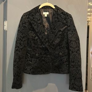Ann Taylor Loft velvet print blazer- black